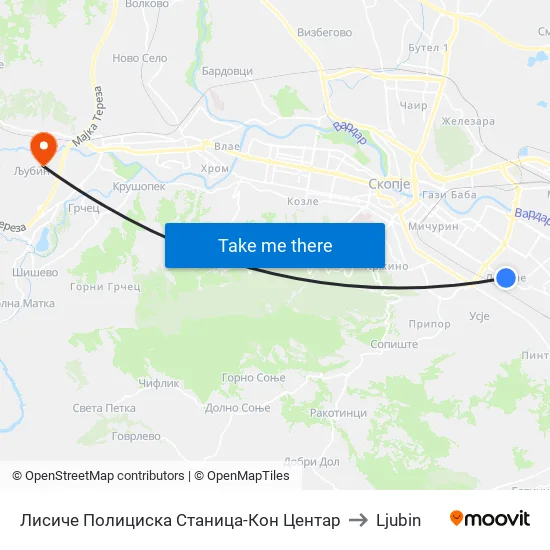 Лисиче Полициска Станица-Кон Центар to Ljubin map