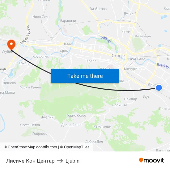 Lisiche - To Center to Ljubin map