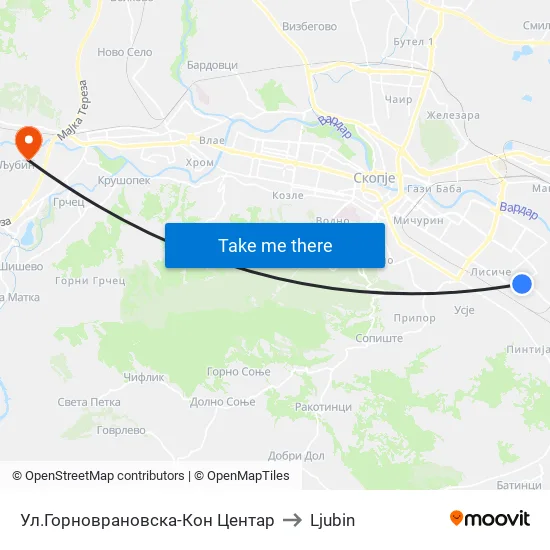 Gornovranovska Street-To Center to Ljubin map