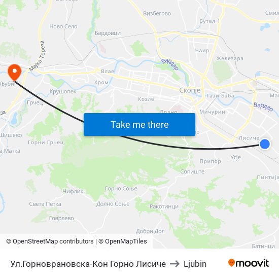 Ул.Горноврановска-Кон Горно Лисиче to Ljubin map