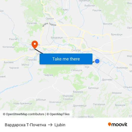 Vardarska T-Start to Ljubin map