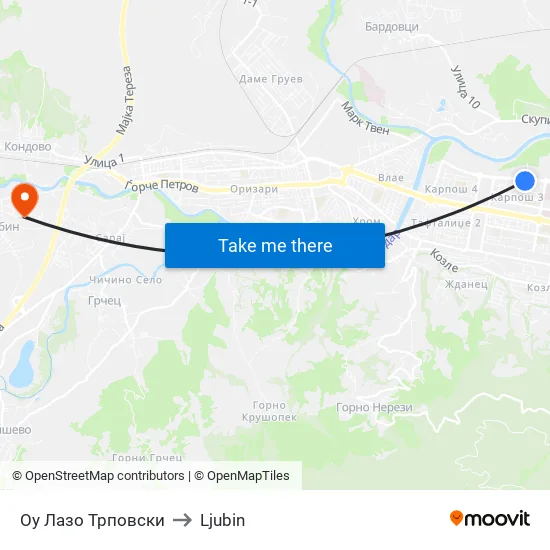 Elementary School Lazo Trpovski to Ljubin map