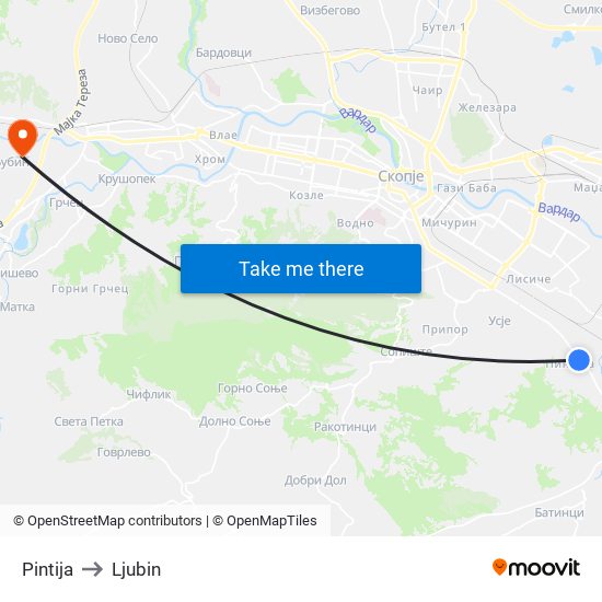 Pintija to Ljubin map