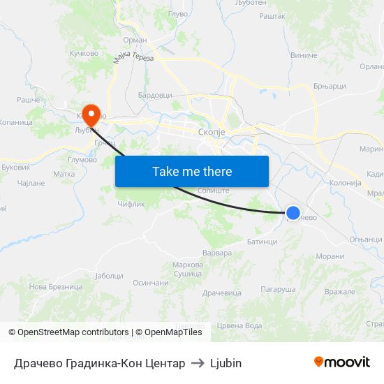 Драчево Градинка-Кон Центар to Ljubin map