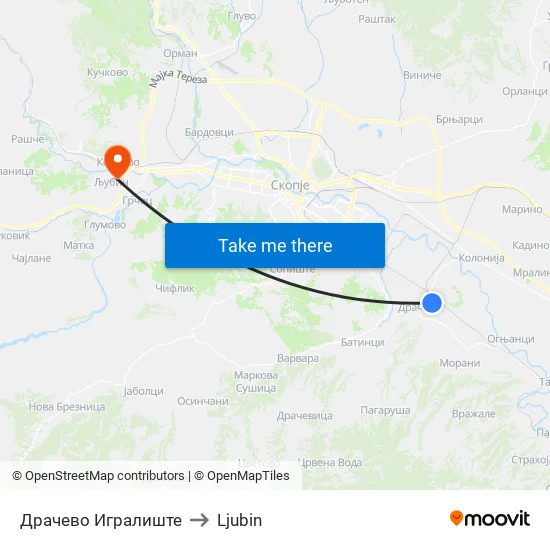 Драчево Игралиште to Ljubin map