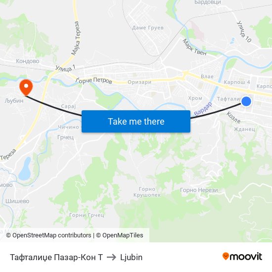 Тафталиџе Пазар-Кон Т to Ljubin map