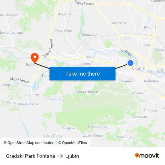 Gradski Park Fontana to Ljubin map