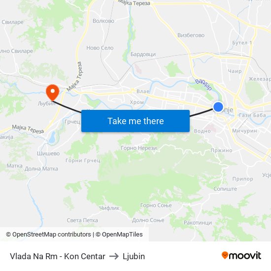 Vlada Na Rm - Kon Centar to Ljubin map