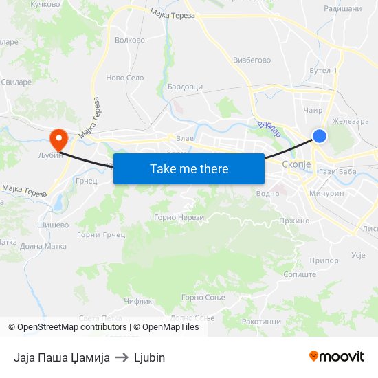 Јаја Паша Џамија to Ljubin map