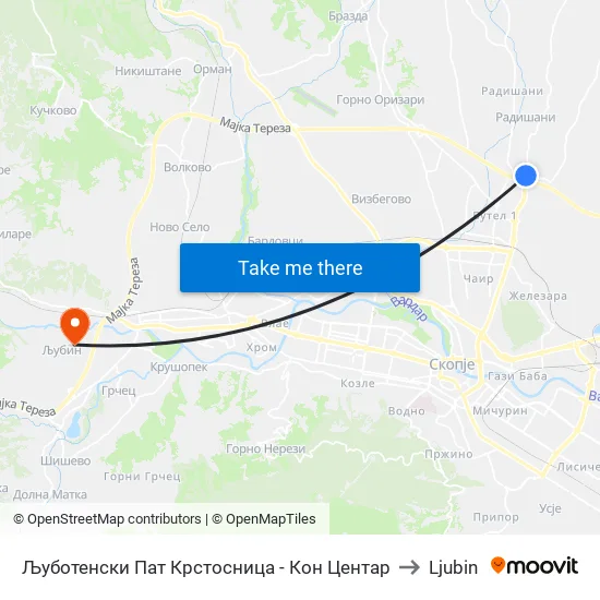 Ljubotenski Road Intersection - To Center to Ljubin map