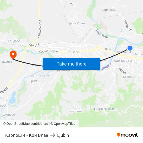 Карпош 4 - Кон Влае to Ljubin map