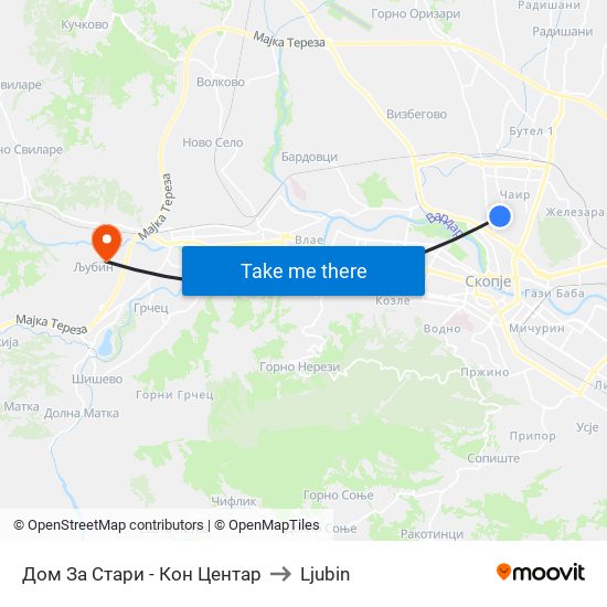 Дом За Стари - Кон Центар to Ljubin map