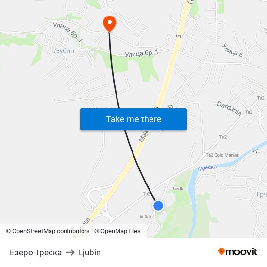 Езеро Треска to Ljubin map