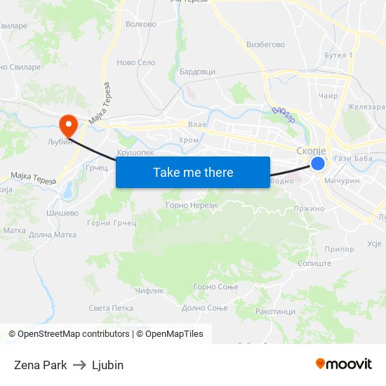 Zena Park to Ljubin map