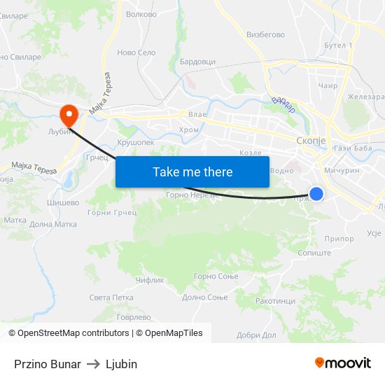 Przino Bunar to Ljubin map