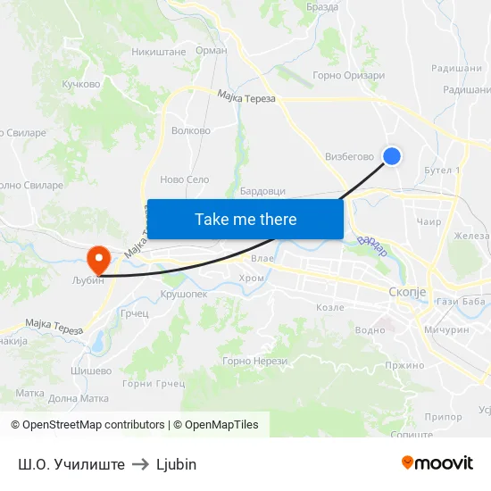 Ш.О. Училиште to Ljubin map