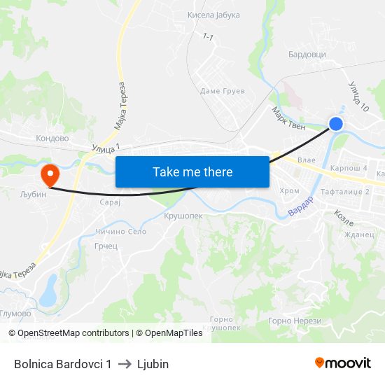 Bolnica Bardovci 1 to Ljubin map