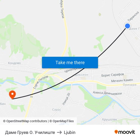 Даме Груев О. Училиште to Ljubin map