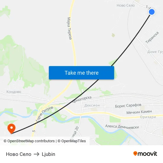 Novo Selo to Ljubin map