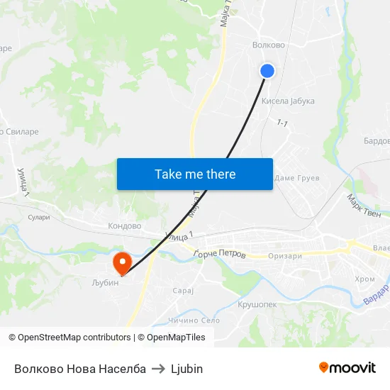 Volkovo New Settlement to Ljubin map