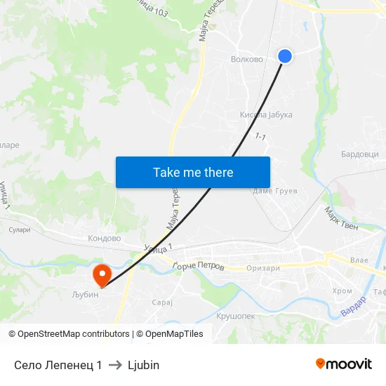 Village Lepenec 1 to Ljubin map
