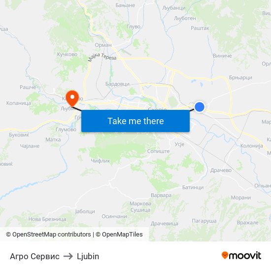 Агро Сервис to Ljubin map