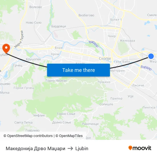 Македонија Дрво Маџари to Ljubin map