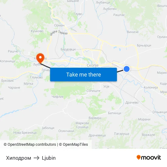 Хиподром to Ljubin map