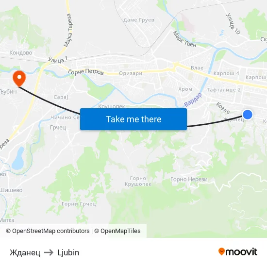 Жданец to Ljubin map