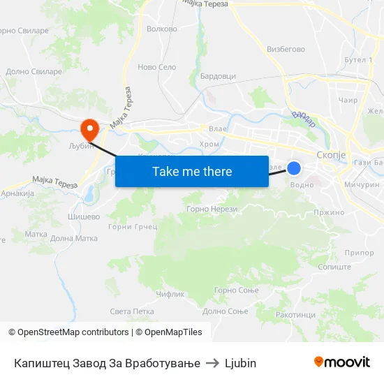 Kapishtec Employment Bureau to Ljubin map