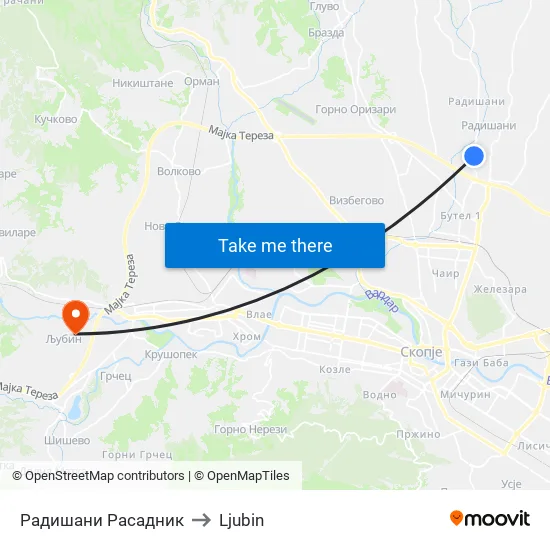 Radishani Nursery to Ljubin map