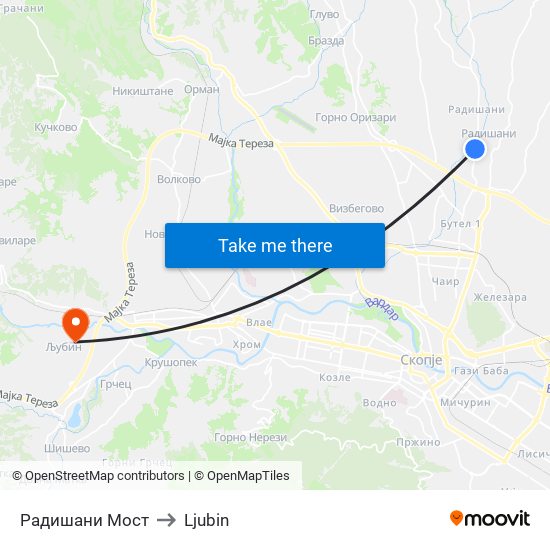 Радишани Мост to Ljubin map