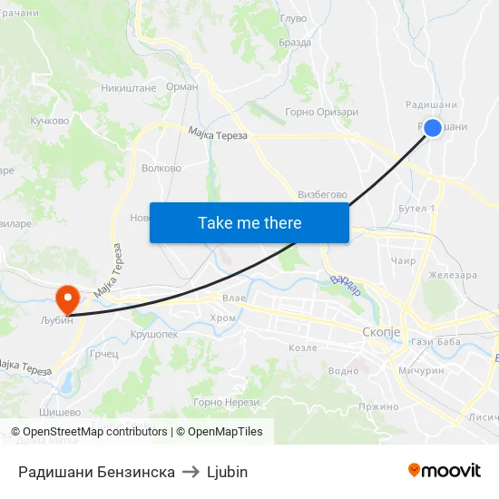 Радишани Бензинска to Ljubin map