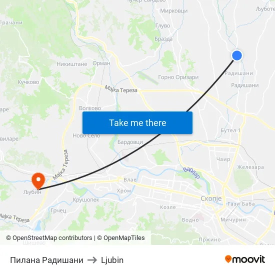 Radishani Sawmill to Ljubin map