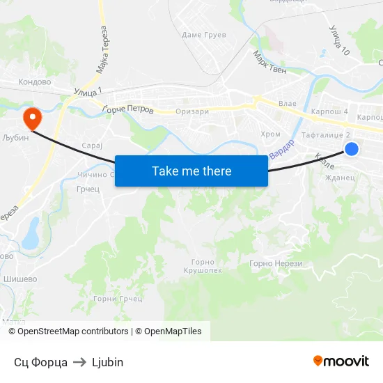 SC Forca to Ljubin map