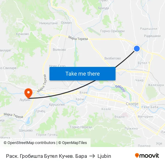 Раск. Гробишта Бутел Кучев. Бара to Ljubin map