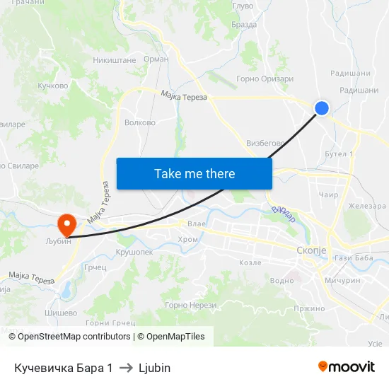 Kuchevichka Bara 1 to Ljubin map