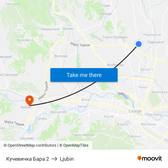 Кучевичка Бара 2 to Ljubin map