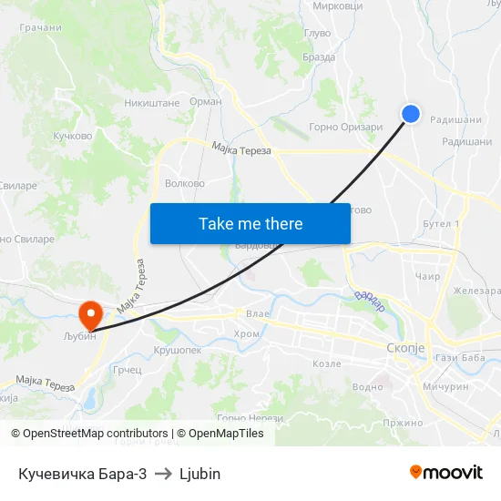 Kuchevichka Bara-3 to Ljubin map