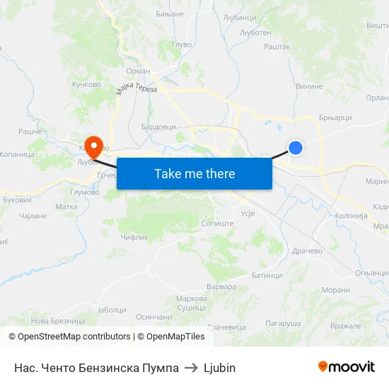 Нас. Ченто Бензинска Пумпа to Ljubin map
