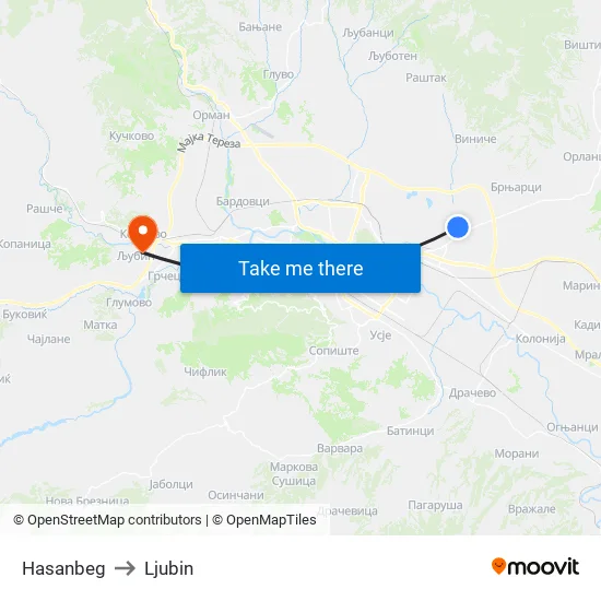 Hasanbeg to Ljubin map