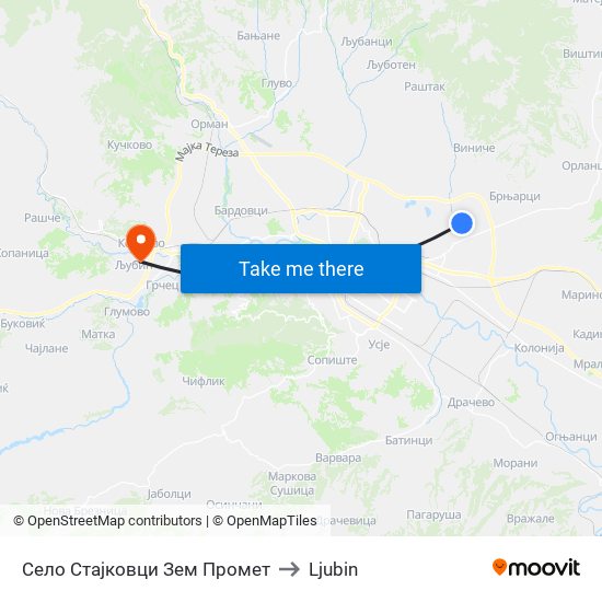 Село Стајковци Зем Промет to Ljubin map