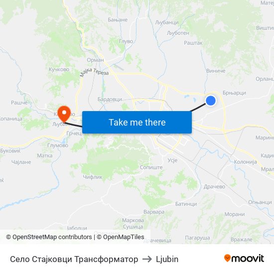 Село Стајковци Трансформатор to Ljubin map