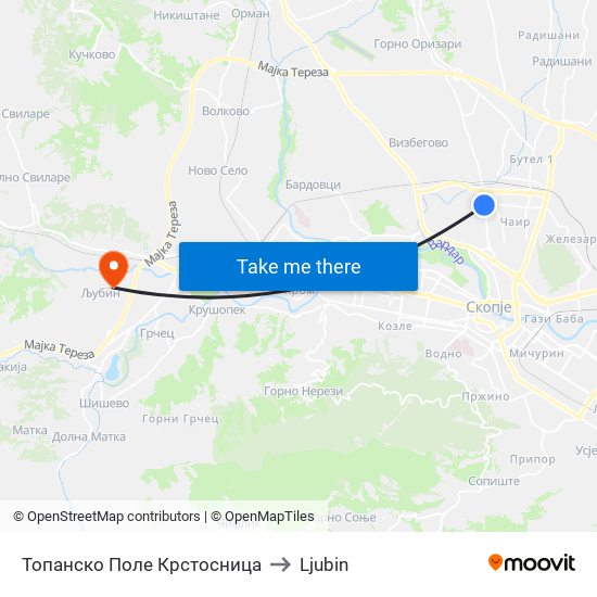 Топанско Поле Крстосница to Ljubin map