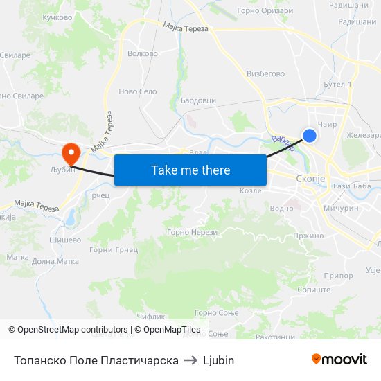 Топанско Поле Пластичарска to Ljubin map