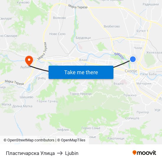 Пластичарска Улица to Ljubin map