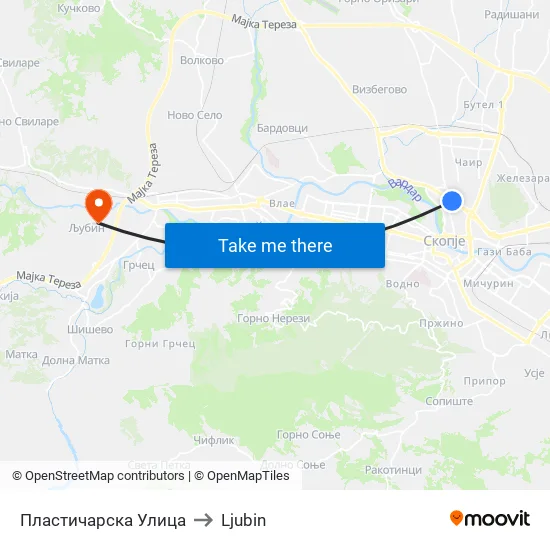 Plasticarska Street to Ljubin map