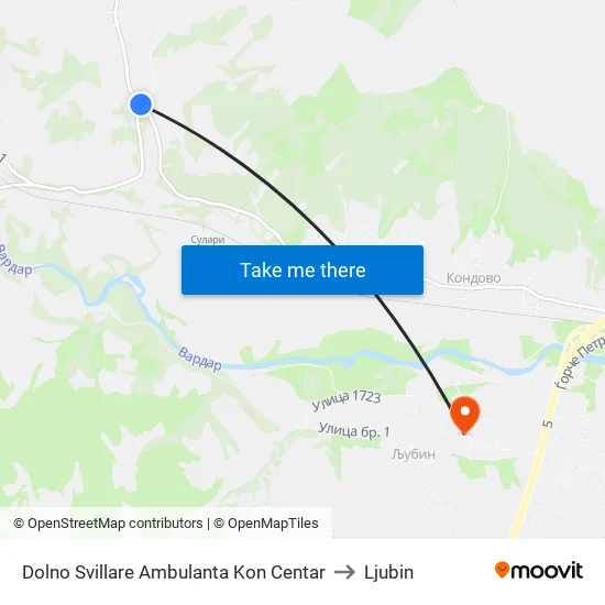 Dolno Svillare Ambulanta Kon Centar to Ljubin map