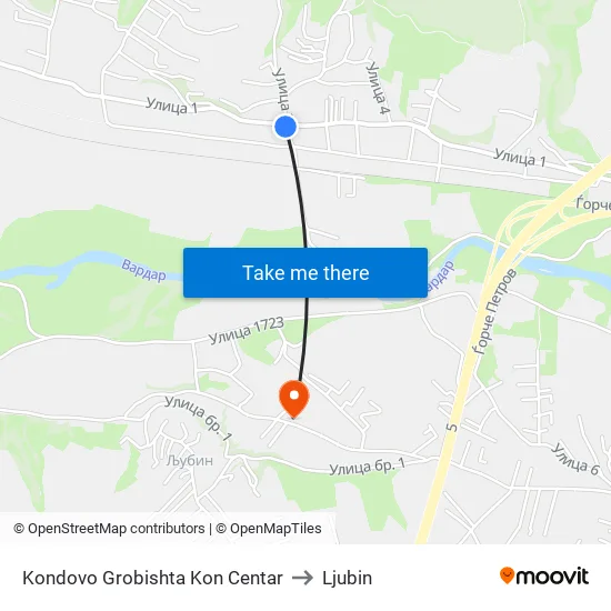 Kondovo Grobishta Kon Centar to Ljubin map