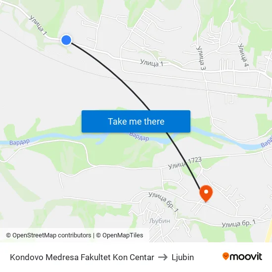 Kondovo Medresa Faculty To Center to Ljubin map
